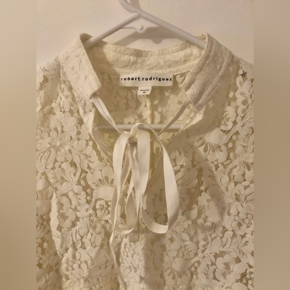 Robert Rodriguez Ivory Lace Tie-Neck Long Bell Sleeve Boho off White Blouse xs - Picture 2 of 11